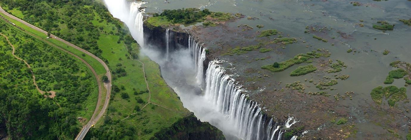 Aerial view of Victoria Falls in Zambia.